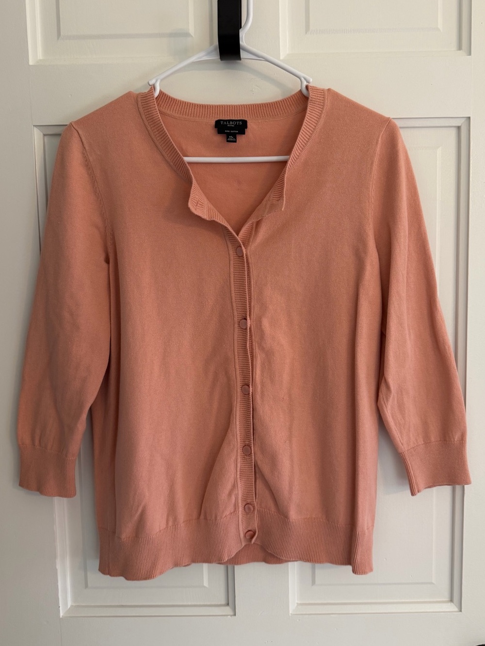 Talbots Petites Pima Cotton Button Cardigan Sweater Pink MP 3/4 Sleeve